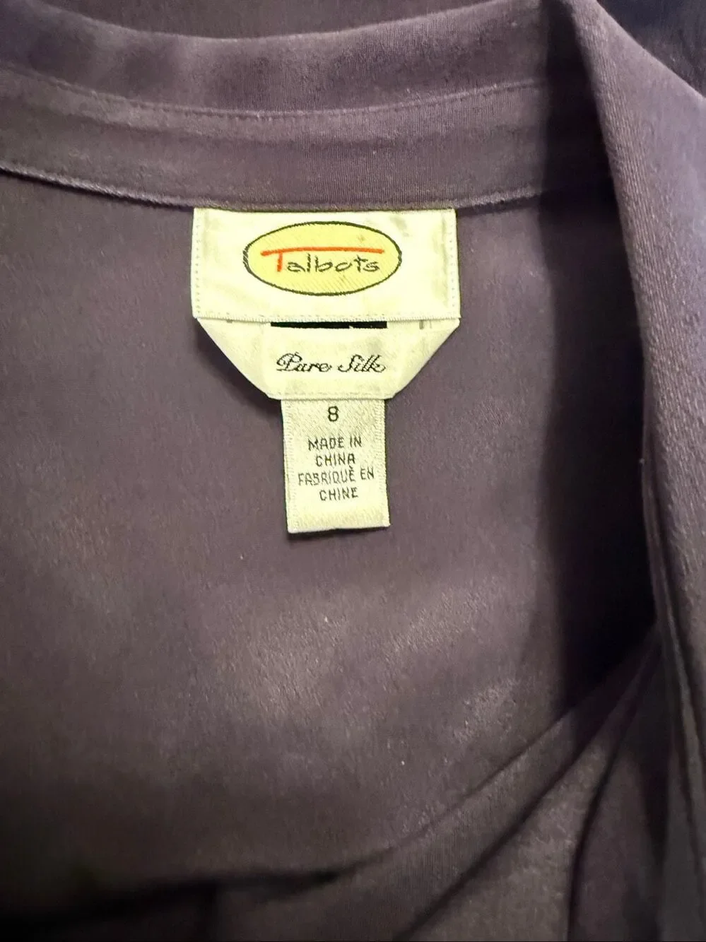 Talbots Pure Silk Blouse Deep Purple Button Front Sz. 8 Old Money Career